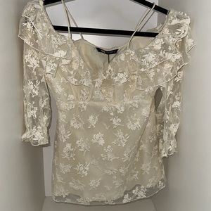 Zara Beige Off White Off Shoulder Blouse